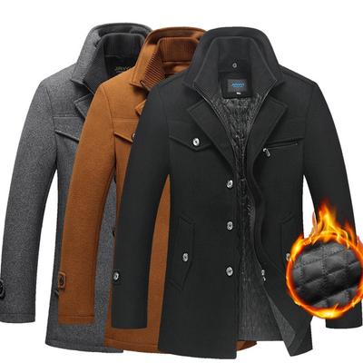 Mens Woolen Coat Warm Coat Down Jacket Wool Coat Cotton-padded Coat Autumn and Winter Warm Tops Business Casual Mens Windbreaker
