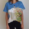 T-shirt da donna a fiori stampata in 3D con motivo gatto a maniche corte moda estiva street girocollo top t-shirt larga Harajuku