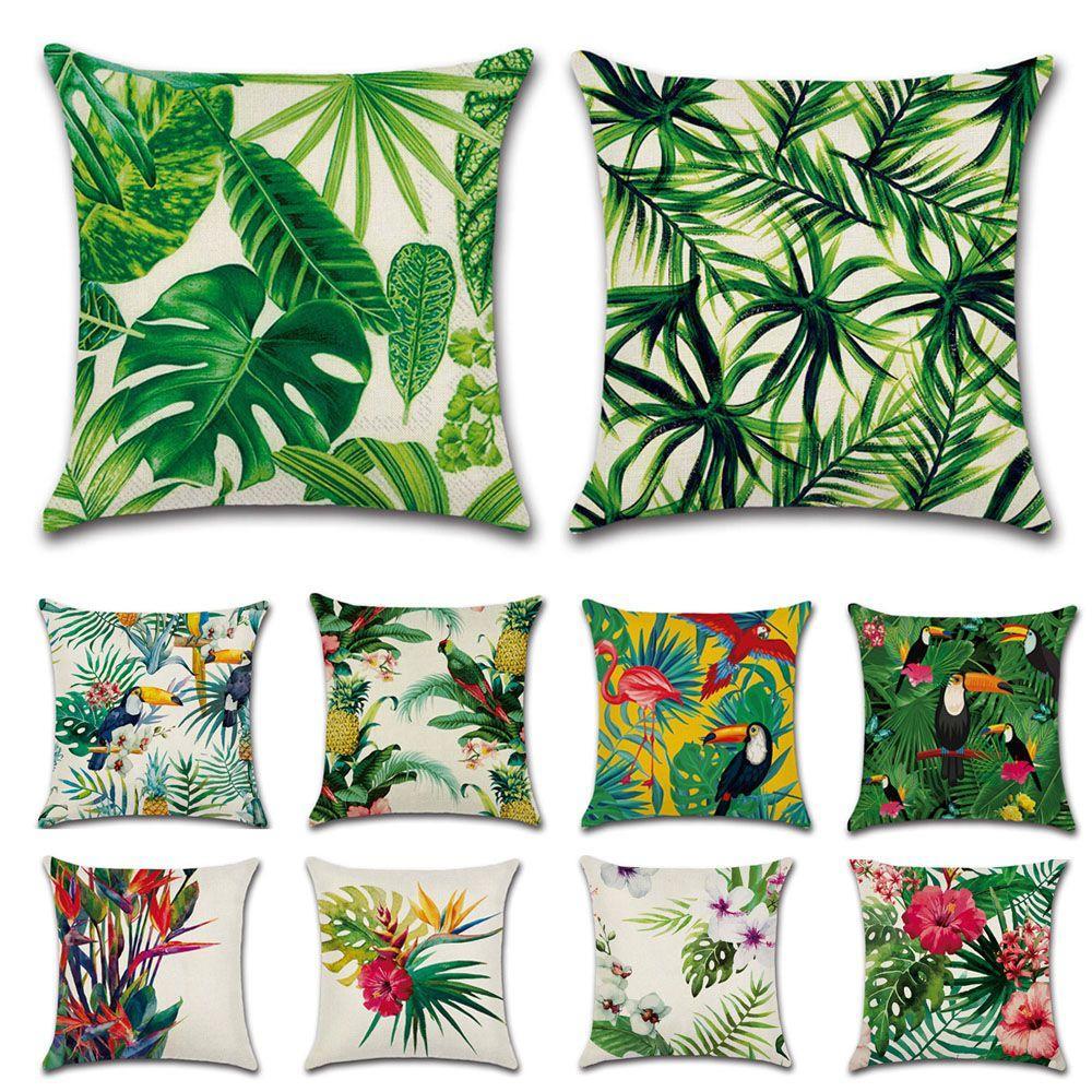 Waist Home Flamingo Bird Throw Pillow Case Bedroom Decoration Green Leaves Printed Cushion Cover