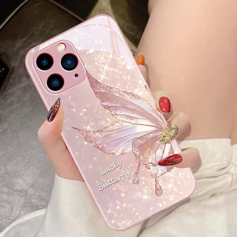 Dreamy Butterfly Far Peak Blue For IPhone 15 Pro 14 13 12 Mini 11 XS Max XR 7 8 Plu SE 2020 2022 Tempered Glass Phone Case