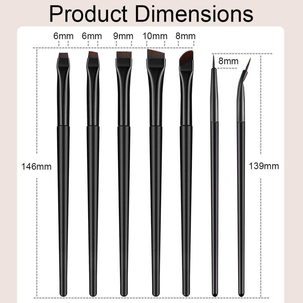 Rytrre Eyeliner Brush Angled Flat Definer Eyeliner Makeup Brushes Extra Fine Curved Pencil Point Eyeliner Brush for Precision Liner 7pcs Black