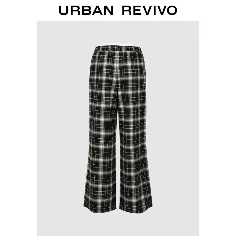 UR 2025 Autumn Women s Plaid Drawstring Wide-Leg Pants S