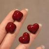 Vintage Creativity Red Love Heart Stud Earrings for Women Korean Charm Jewelry Valentine's Gift