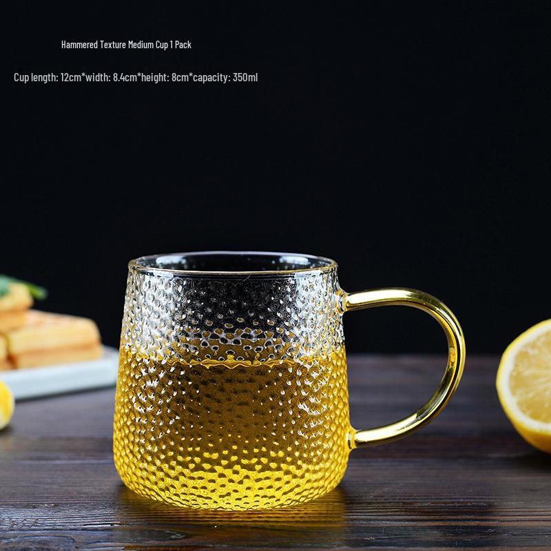 Lux Home Glass Tea Cup: Hammered Texture, Heat-Resistant, Large Capacity