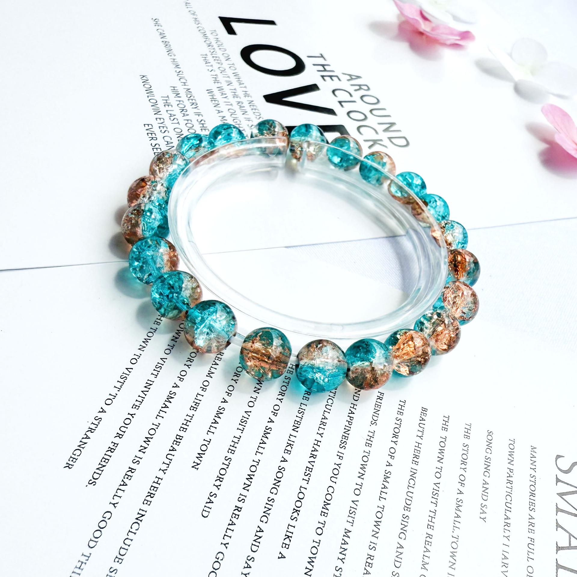 

8mm Crackle Glass Beads Two-Color Wrap Bracelet - Student Gift Festival Edition золотий/світло-синій колір