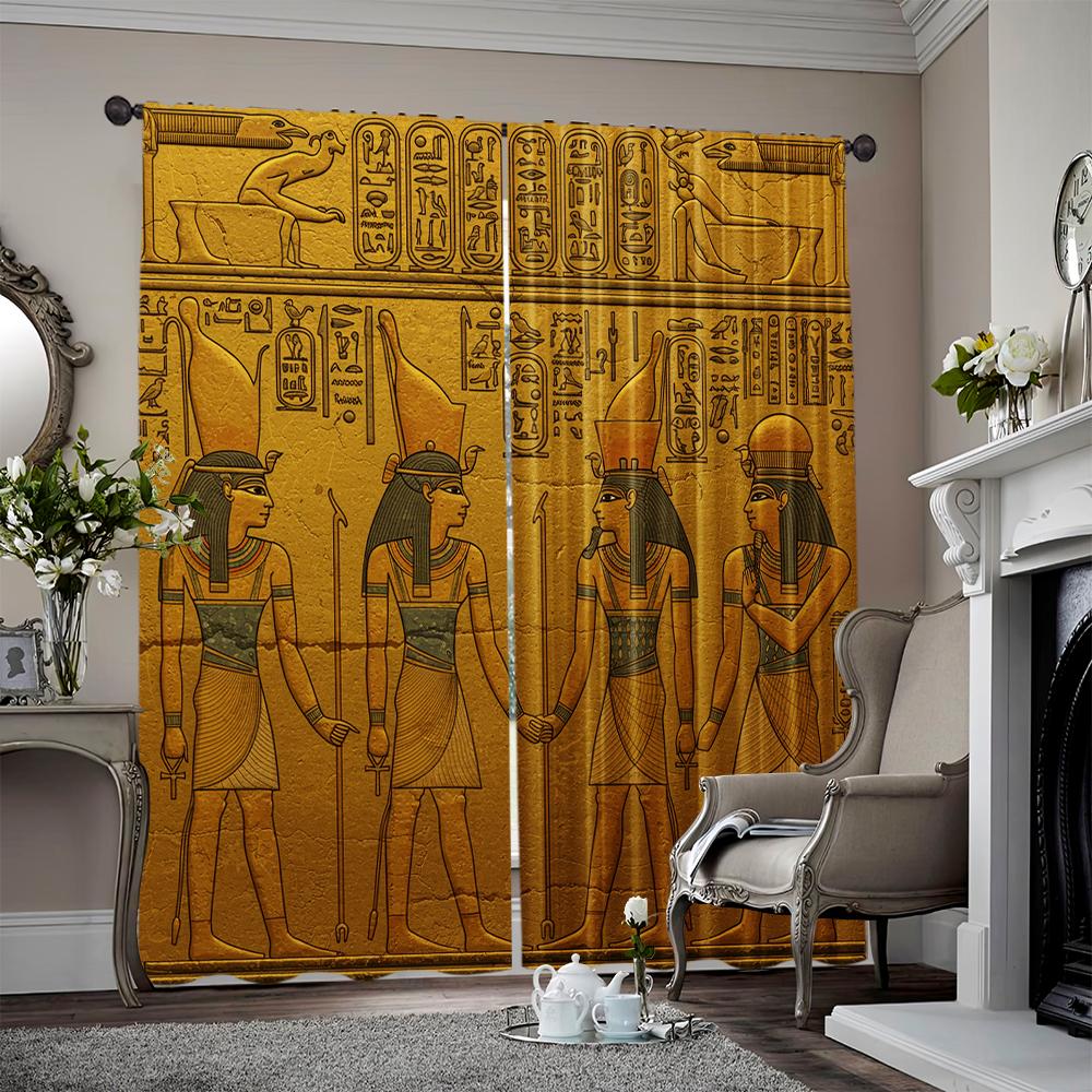 2pcs, 2D flat Party Window Curtains Ancient Egyptian Versatile Polyester,Without Electricity Birthday Party Applies to Bedroom