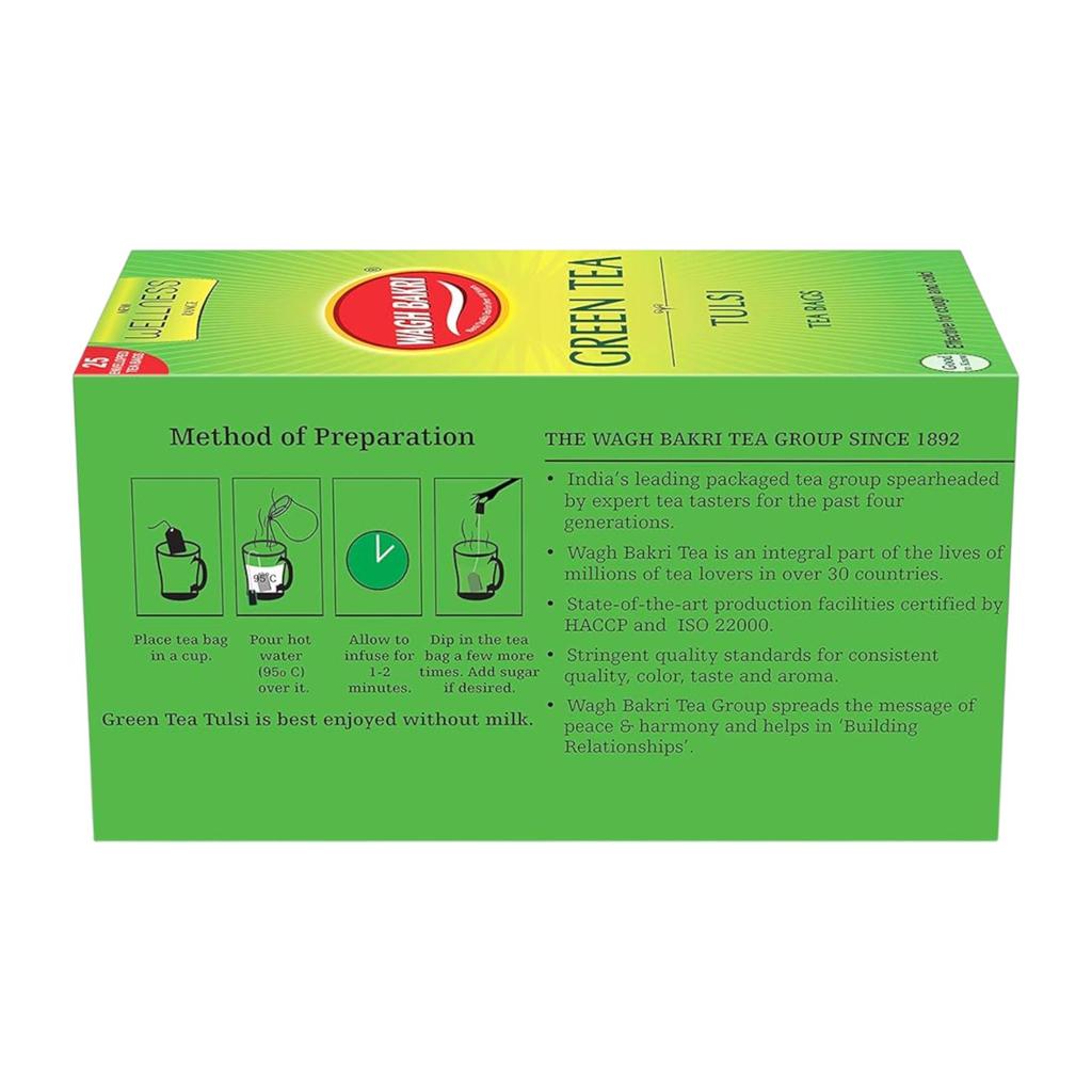 Wagh Bakri Green Tulsi Tea 25 Tea Bags X Pack of 2, Antioxidant-Rich Herbal Tea for Relaxation & Energy