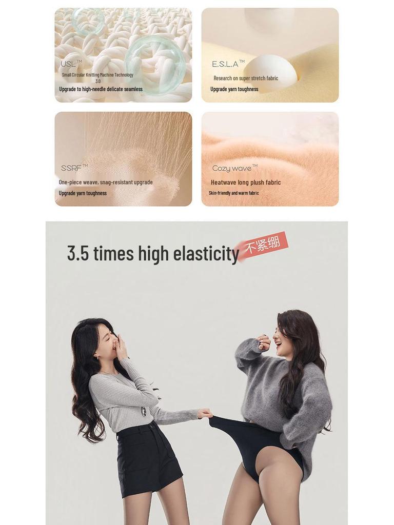 High-Waisted Black Fleece-Lined See-Through Leggings, Tummy Control, Nude Feel, Autumn/Winter Sheer Pantyhose