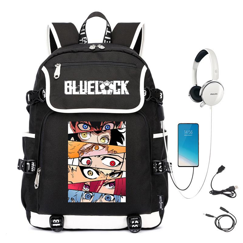 

Blue prison surrounding animation schoolbag large capacity with usb academy style No Spec