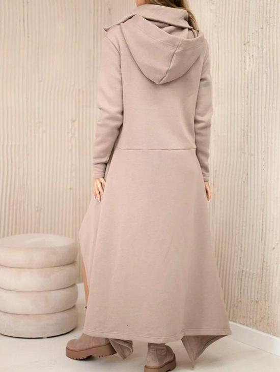 European-American 2025 Autumn/Winter Women's Hooded Zipper Sweatshirt Dress - Solid Color, Loose Fit, Versatile Fashion.