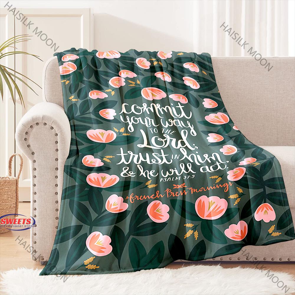 6 Size Christian Bible Psalm Flannel Art Blanket Sofa Bed Cover Four Season Soft Fluffy Quilt Blanket Flannel Throw Warm Gifts