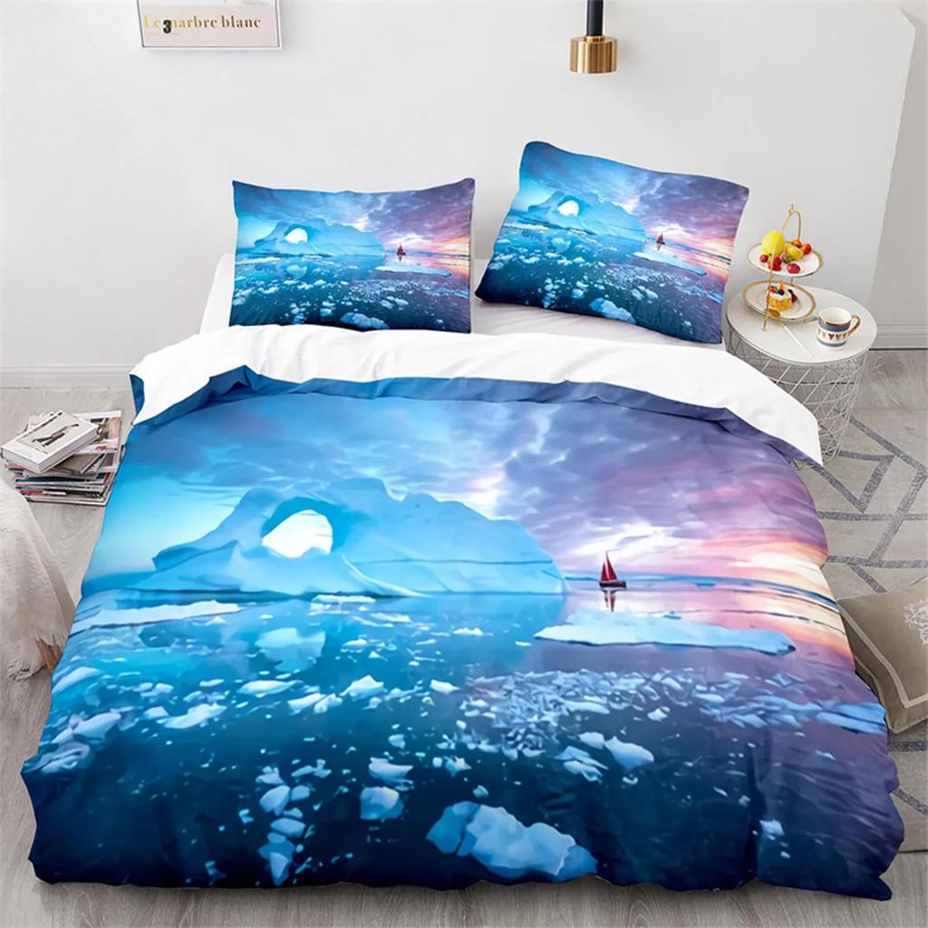 Snow Mountain Duvet Cover Clouds Hill Scenery Glacier Natural Beauty Print Ocean Theme Quilt Cover For Children Adult Room Decor