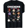 European Sizes Retro Chicken Breeds T-Shirt - Funny Poultry Farm Art with Chicken Graphics, Suitable for Poultry Farmers & Hobbyists