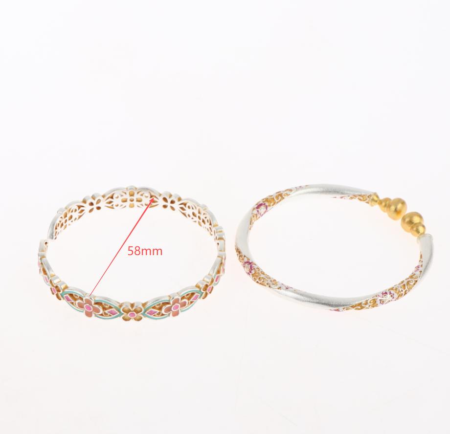 Chinese-Style Retro Colored Enamel Bracelets For Women Flower Pattern Traditional Techniques Luxury Jewelry Gift