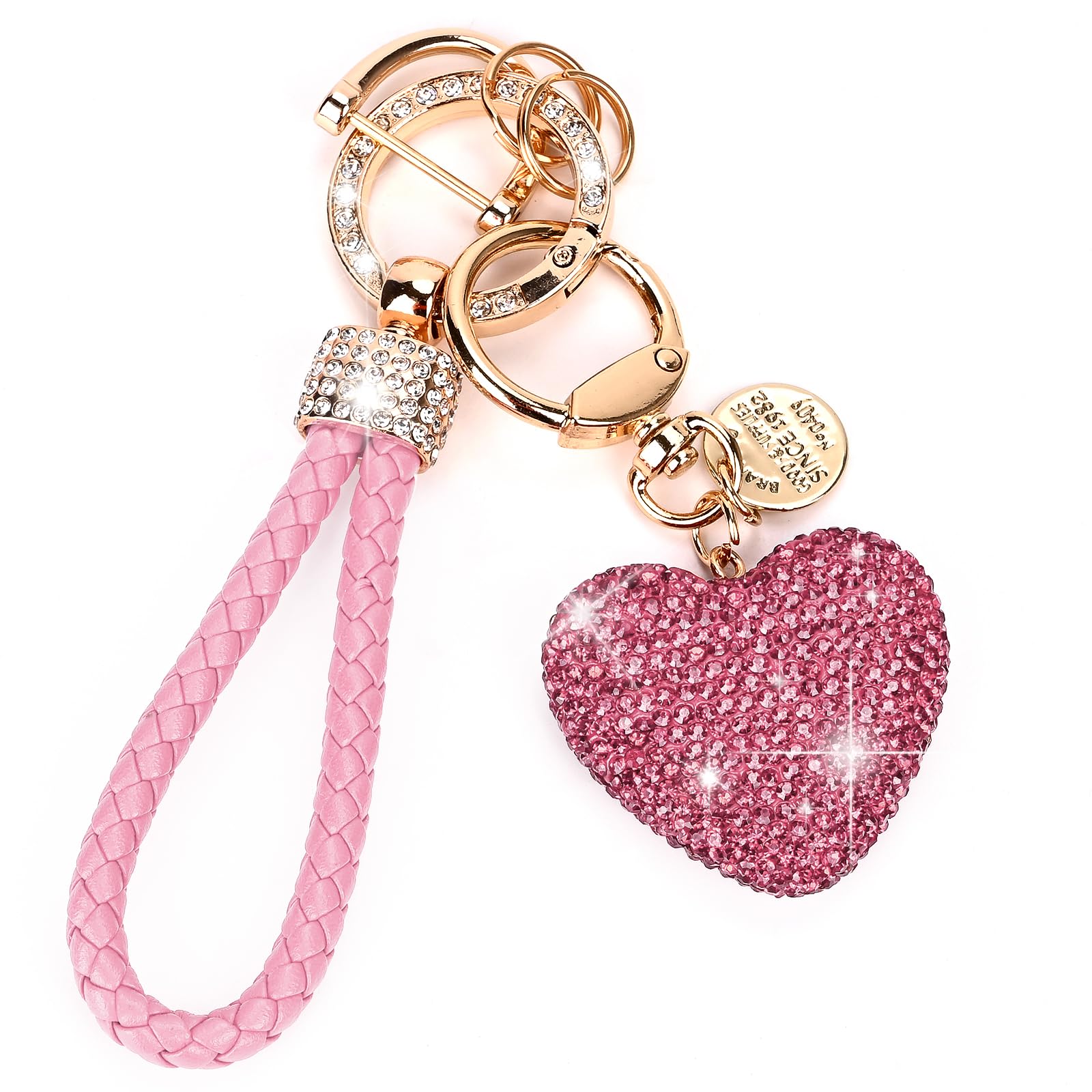 

1PC Lady s Car Keychain with Rhinestone Heart-shaped Shiny Girl s Cute Christmas Keychain, Personalized Gift рожевий