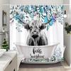 Funny Highland Cow In Bathtub Shower Curtain Green Plants Eucalyptus Leaves Sunflower Lavender Shower Curtains Bathroom Decor