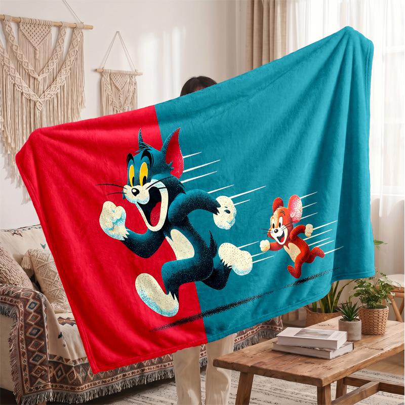 Tom and Jerry Printed Flannel Blanket, Skin Friendly Warm Throw for Indoor Couch Bed Daily Use