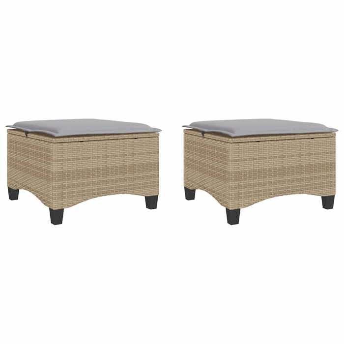 VidaXL Tabourets jardin coussins 2 pcs beige 55x55x36cm résine tressée, siège de jardin, sièges d'extérieur, tabouret cube, 4108249