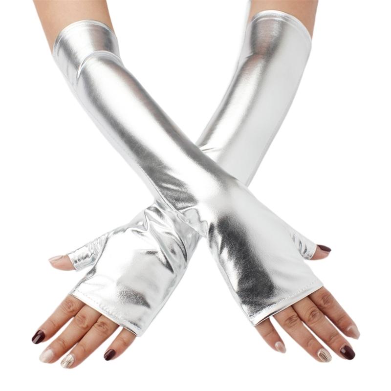 Metallic Gloves Nightclub Dancing Gloves Christmas Party Supply Half Finger Stretchy Gloves for Concert Opera