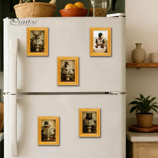 Decorative Refrigerator Magnets 1/5/6Pcs Drinking Animal Cat Magnet Vintage Wooden Frame with Fridge Home Kitchen Office Decoration Lover Gift
