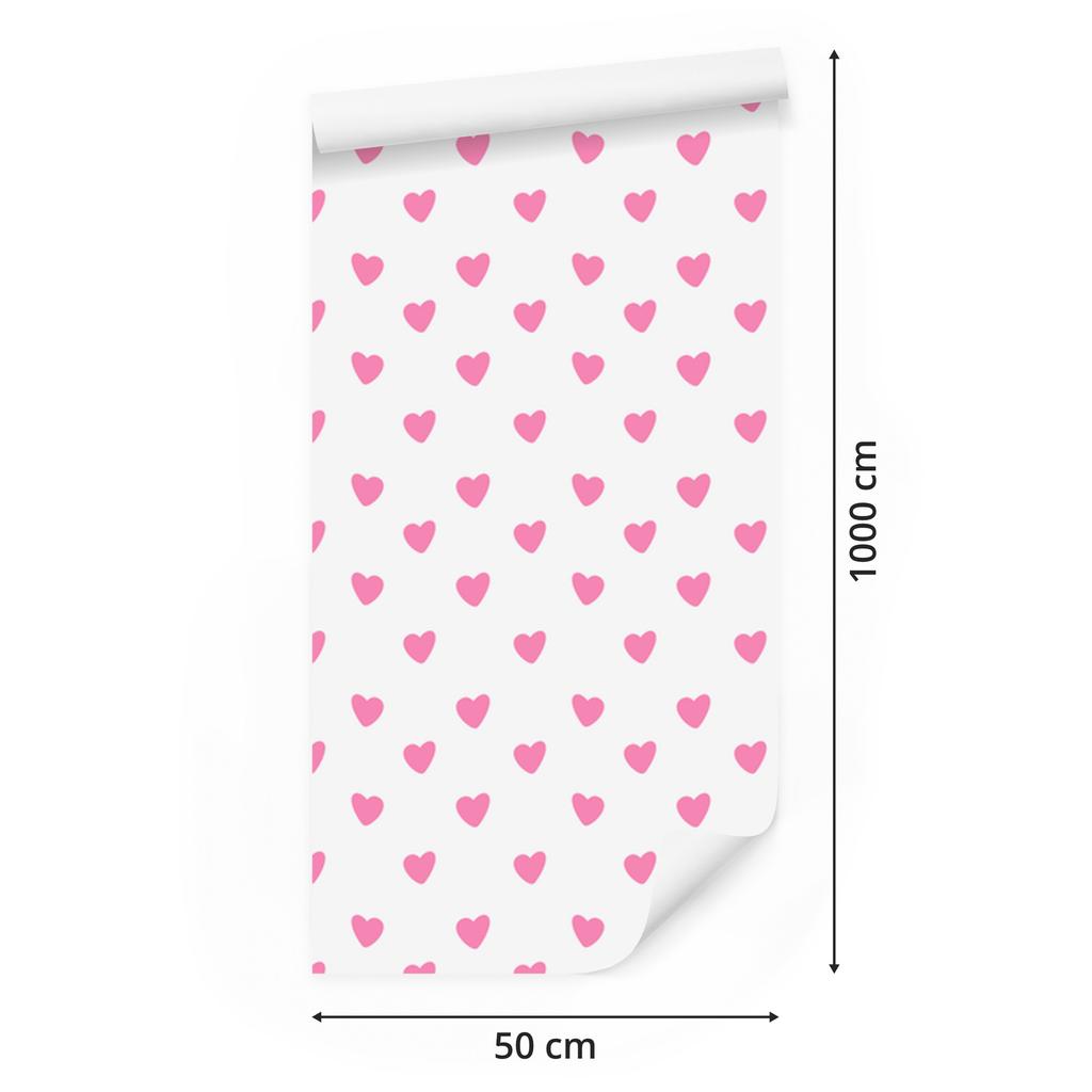 Hearts Wallpaper White and Powder Pink 50x1000