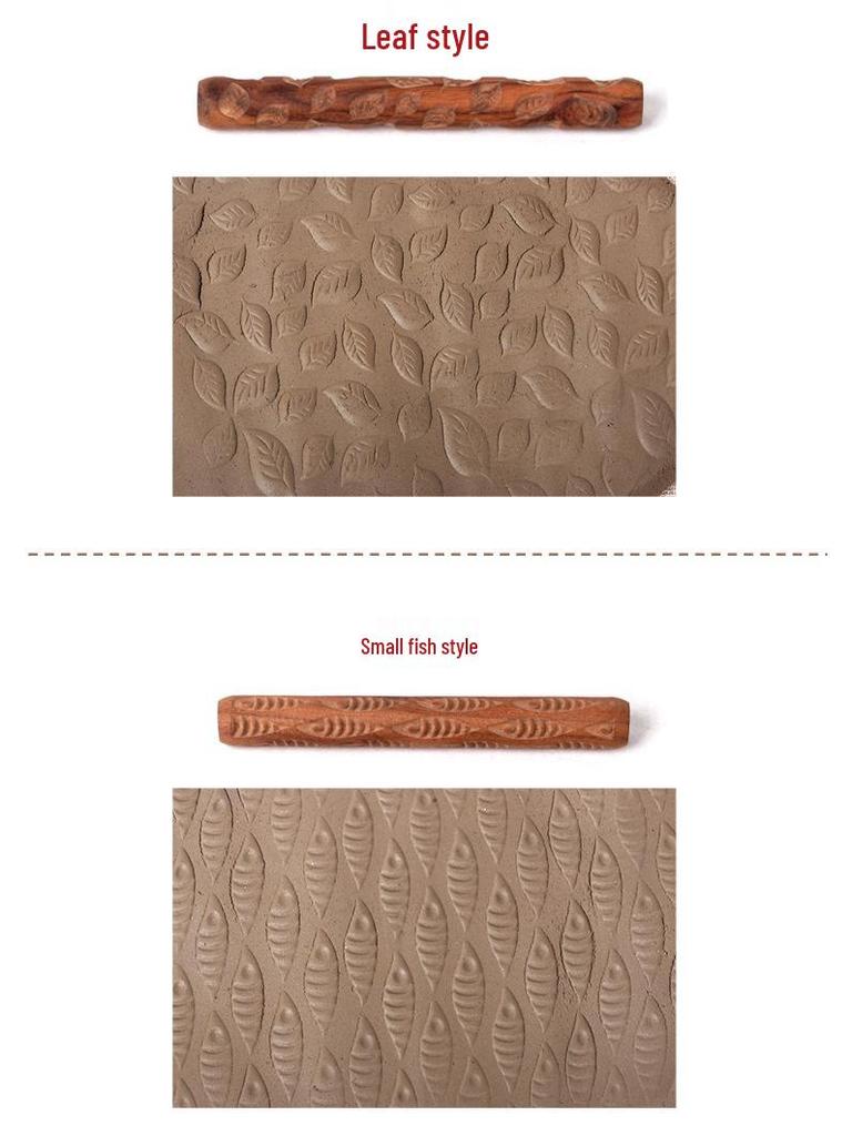 Ceramic Tools: Wooden Textured Clay Roller Set with 5 Patterned Styles for Clay Sculpture.