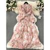 Tea Break French Style Silm Floral Chiffon Pleated Dress