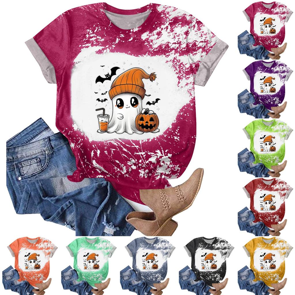 Halloween Shirts for Women Cute Shirt Fall Tshirt Gradient Graphic Tees Casual Short Sleeve Tops