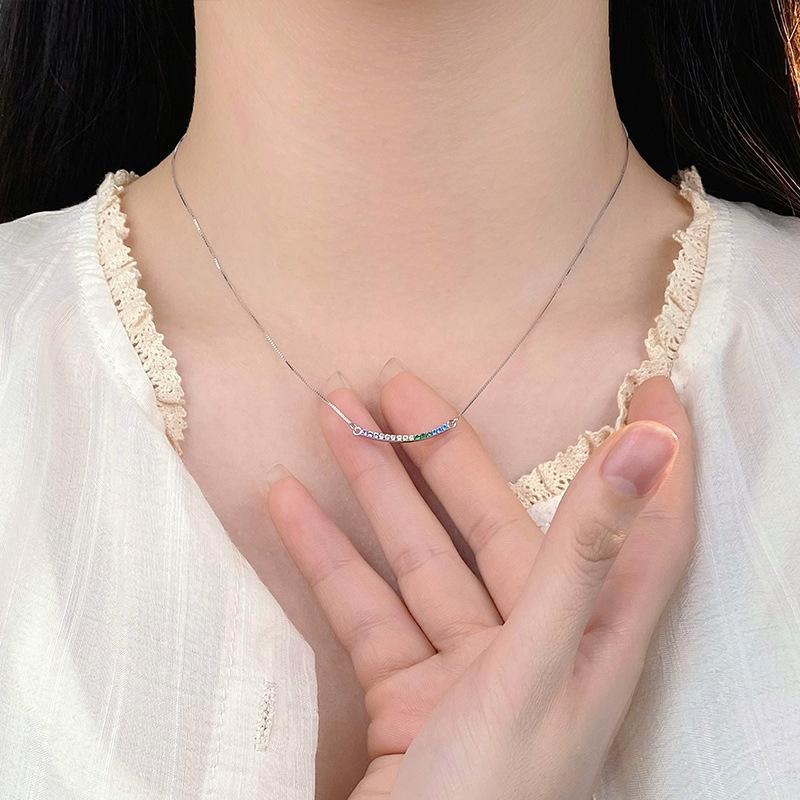 Sweet Colorful Diamond Smiling Necklace for Women Summer Small Fresh New Collar Chain Neck