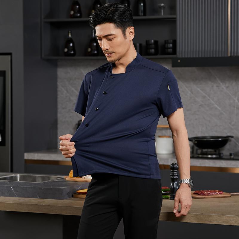 Tenue de Restaurant Respirante Chemise de Travail de Cuisine Manches Courtes Chef Hommes et Femmes Uniforme de Service Alimentaire Cuisine