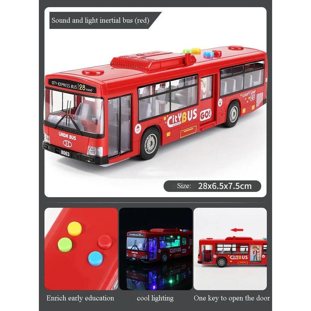 High Quality Simulation Bus Large Size Drop-resistant Light Music Inertia Bus Model Pull Back Car Educational Toys Gifts