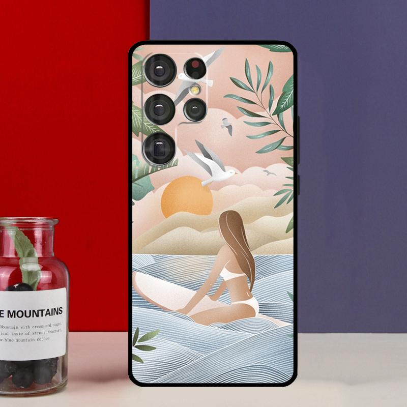 Surfboard Surfing Surf Girl Funda Case For Samsung Galaxy S25 Ultra S9 S10 S20 S22 Plus S21 FE S23 S24 Ultra Phone Cover