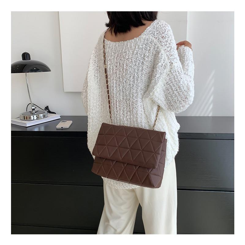 Popular large-capacity bags, new Korean version of trendy fashion diamond shoulder bag PU chain hand carry tote bag women's bag