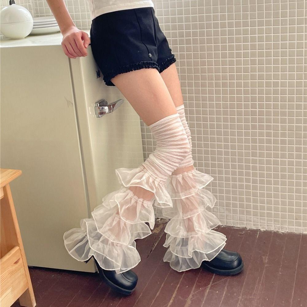 Mesh Design Lace Leg Warmers Soft Stretchy Over The Knee Socks Stacked Socks  Women Girl