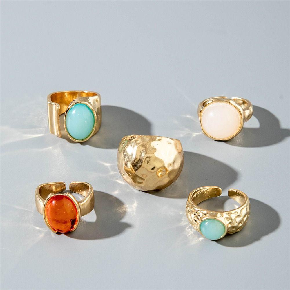 5Pcs Retro Vintage Ring Set Aesthetic Alloy Fashion Jewelry Boho Open Rings  for Girls Teens