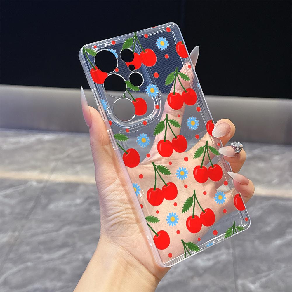 Cherry and Daisy Pattern Case for Samsung Galaxy S26 S25 S24 S23 S22 S21 S20 FE Plus Soft TPU Slim Fit Shockproof Cover