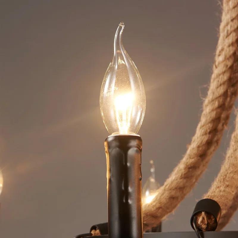 American countryside retro chandelier attic candle hemp rope lamp rope bar coffee forged iron home decoration lighting fixture