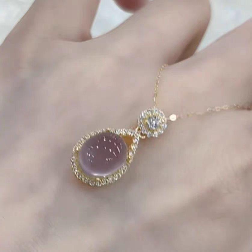 [Purple Rhyme Streamer] French Light Luxury Purple Water Drop Flash Diamond Necklace Bracelet Ring Women's Premium Versatile Set