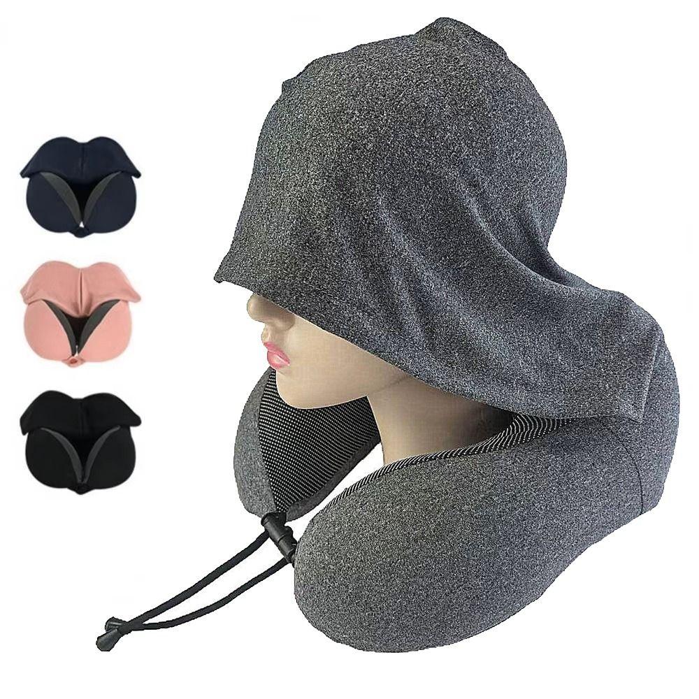 Washable Cover U-shaped Pillow with Cap Removable Hooded Pillow Travel Neck Pillow Outdoor Travel