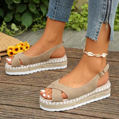 Mode Damen Peeptoe Keilsandalen Sommer Leichte Lässige Plateau-Sandalen Frau Rutschfeste Espadrilles Gladiatorschuhe Übergröße