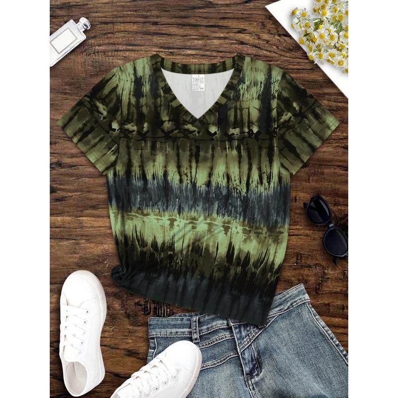 3D Printed V-neck Short-sleeved T-shirt S