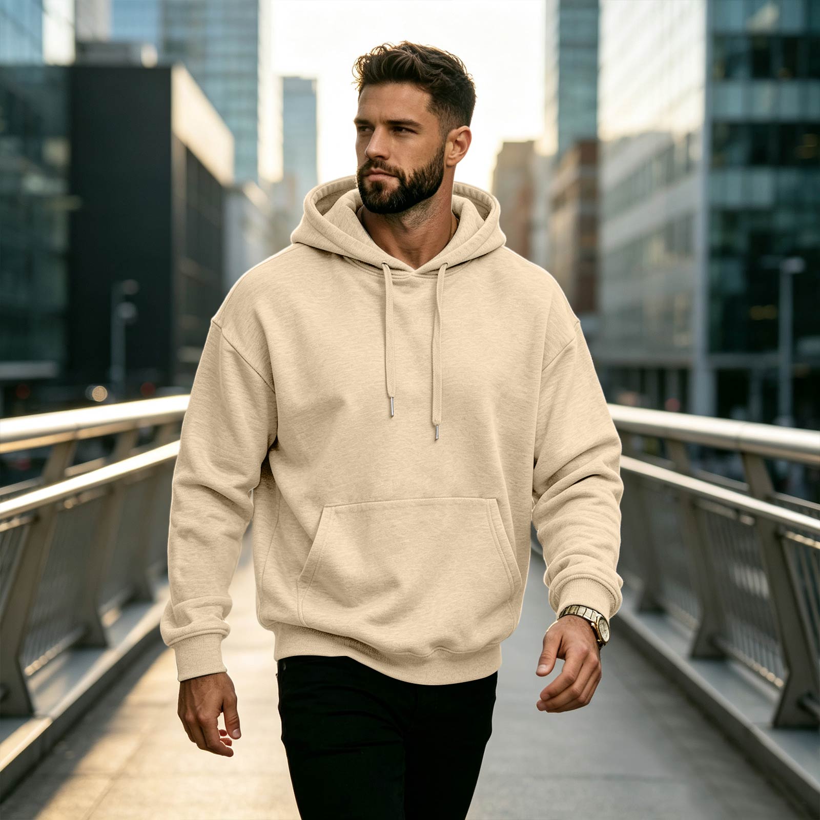 Men s Long Sleeve Hooded Sweatshirt Casual Pullover L