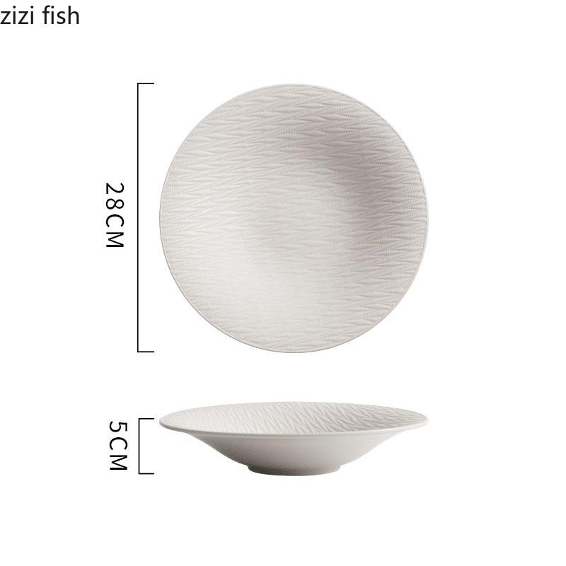 Pure White Relief Texture Ceramic Salad Bowl Restaurant Pasta Dessert Bowl Thick Soup Bowl Molecular Food Creative Tableware