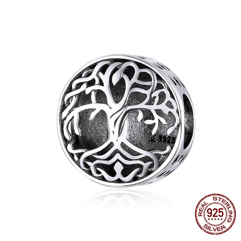 WOSTU Real 925 Silver Heart Beads Flower Retro Pattern Charms Pendant Fit Original DIY Bracelet Necklace Silver Jewelry