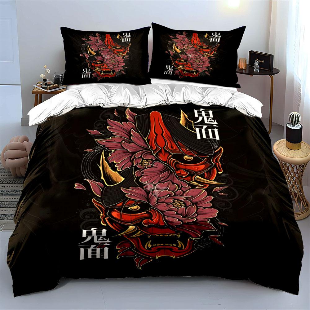 Demon mask and flowers. Bedding sets Duvet cover sets Duvet covers Pillowcases(1*Duvet Cover 2*Pillowcases without duvet insert)