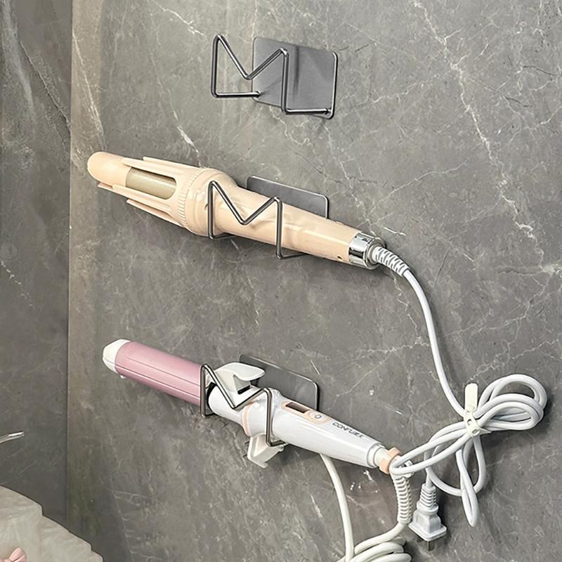 1Pcs Wall Mounted Hair Dryer Holder Hair Curler Straightener Stand Self Adhesive Stainless Steel Storage Rack Bathroom Organizer
