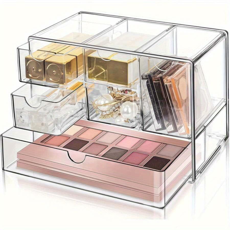 Six Grid Transparent Drawer Style Storage Box for Cosmetics, Suitable for Bedrooms and Bathrooms