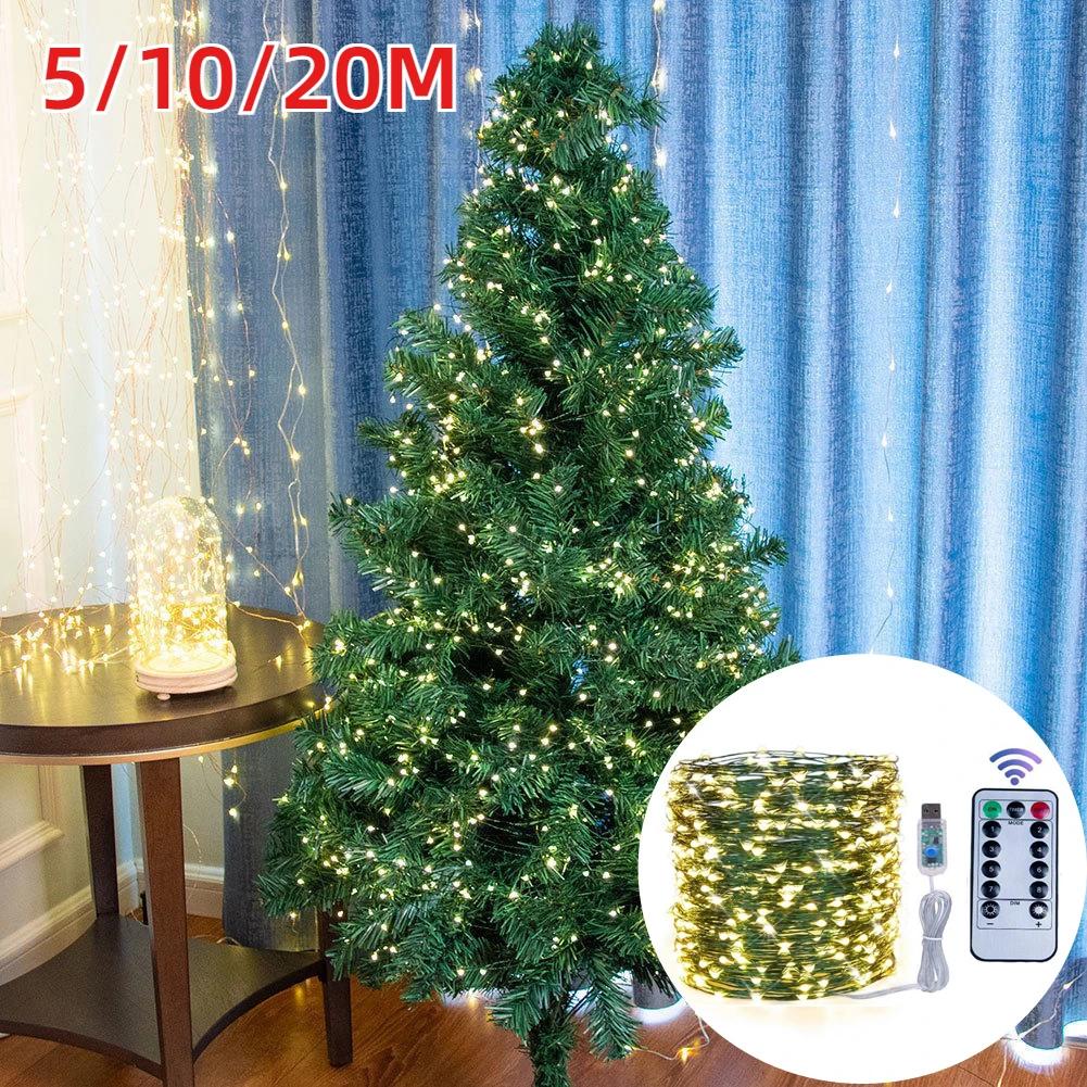 LED 8 Modes Atmosphere Night Light Strip Christmas Wedding Decoration String Light Green Copper Wire Christmas Decoration Light