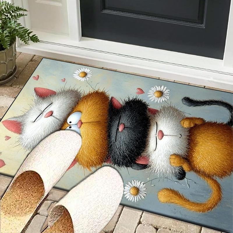 Black Cat In Sunflower Town Office Rug Chair Mat, Game Carpet, Suitable for Front Door, Bedroom, Living Room, Desk, Holiday Gift