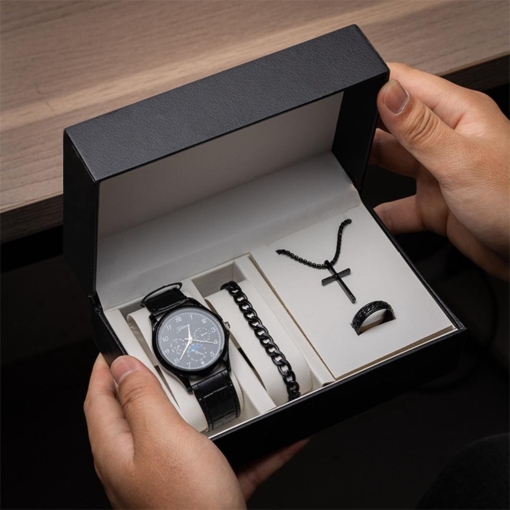 Men's Watch Set Father's Day Gift Box Quartz Watch Men's Watch Bracelet Souvenir Business Gift For Daddy, Husband And Grandfather